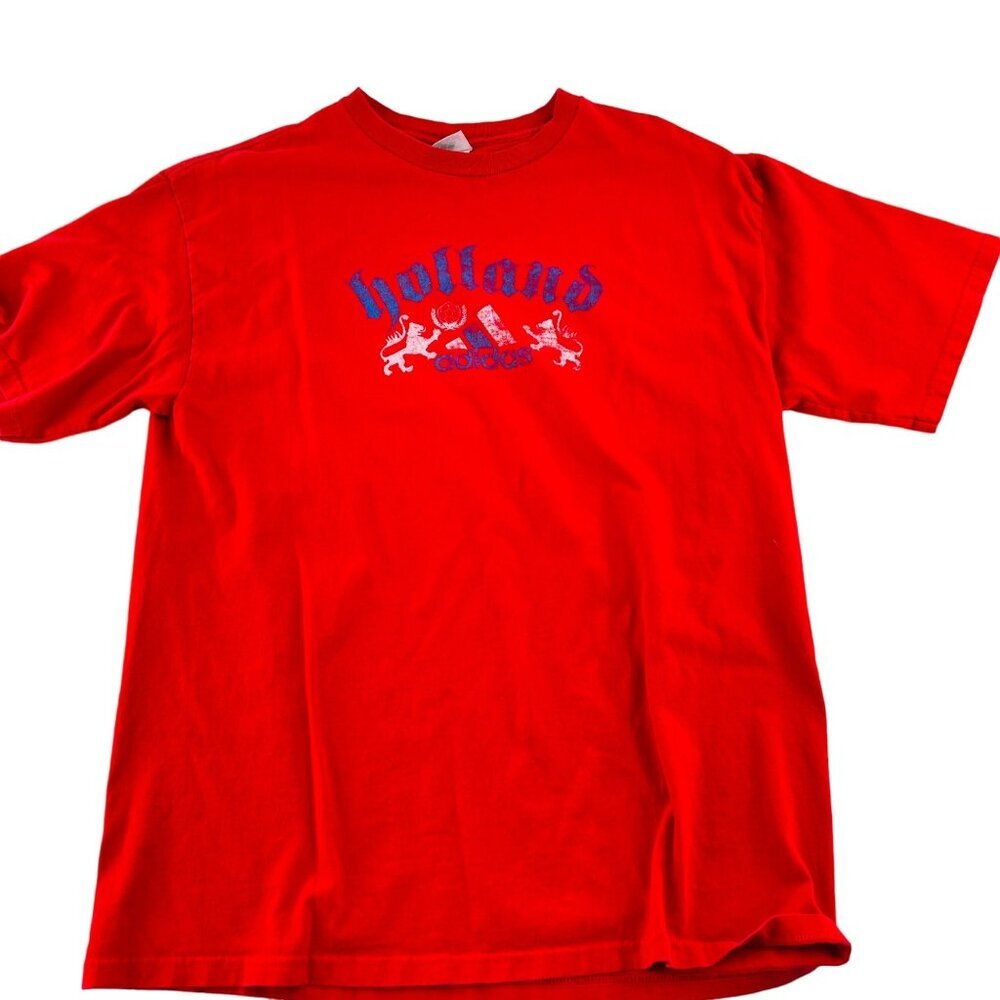 Adidas Vintage‎ Holland Graphic Red T-Shirt Size L Unisex Cotton